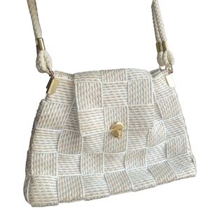 Fiona Tan And White Woven Shoulder Bag